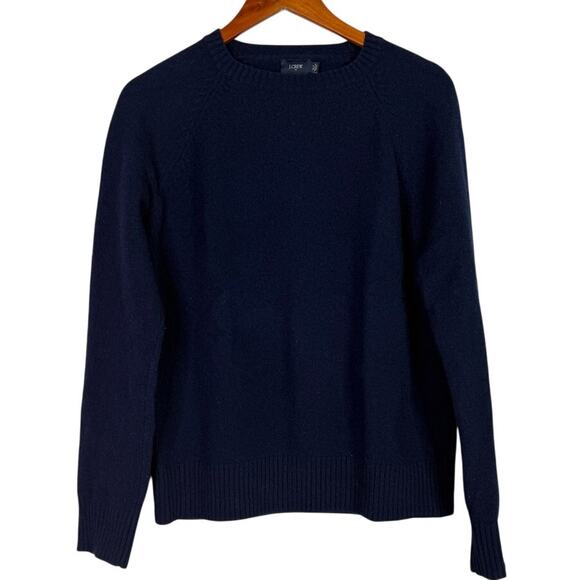 J. Crew Lamb Wool Long Sleeve Crew Neck Sweater Ribbed Hem MT Navy Blue #3387 - Picture 1 of 14